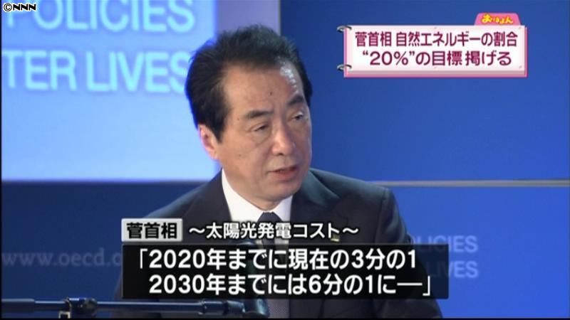 自然エネ２０％に　菅首相、ＯＥＣＤで演説