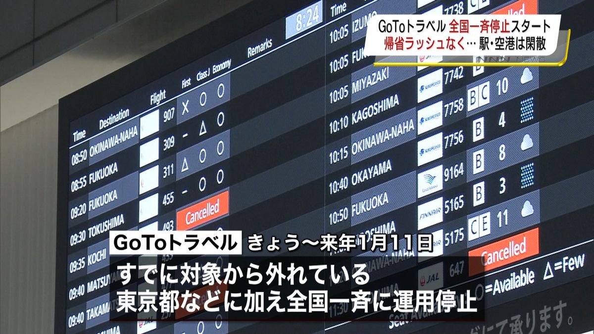 ＧｏＴｏ一斉停止　帰省ラッシュなく閑散と