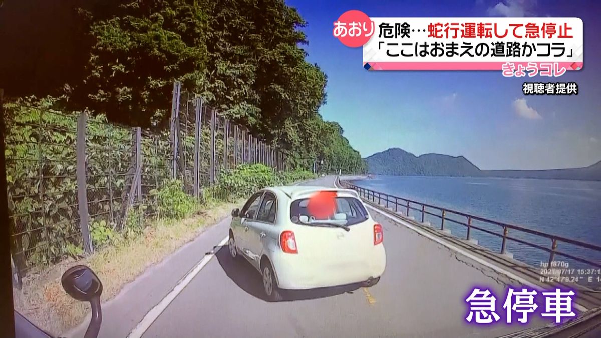 「ここはおまえの道路か」蛇行運転し急停車