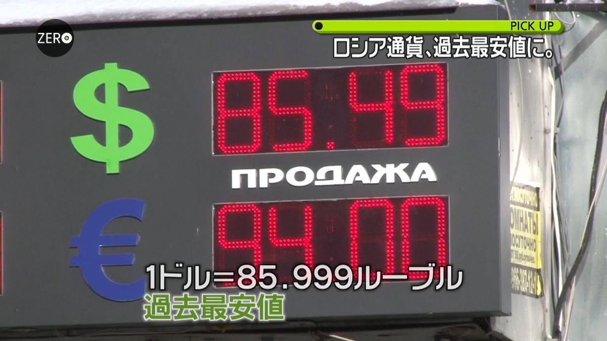 露通貨、過去最安値　一時８６ルーブル近く