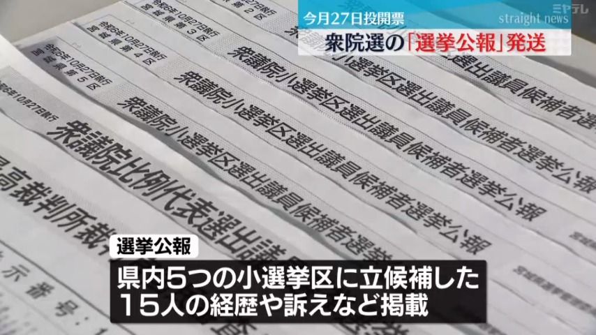 衆院選の「選挙公報」県内の市町村に発送＜宮城＞　