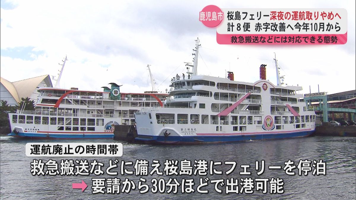 桜島フェリー10月から深夜運航を取りやめ　利用者減少で採算性低く…救急搬送態勢は確保