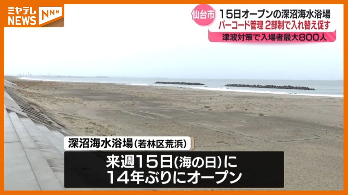 ＜入場制限＞14年ぶりのオープン『深沼海水浴場』　津波対策で最大800人に入場制限　バーコード配布などで入場者数を管理（仙台市）