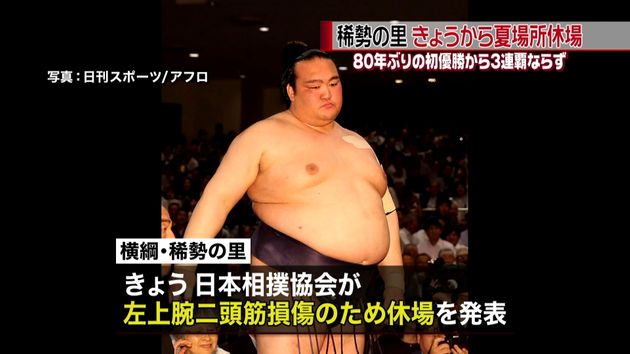 稀勢の里 ケガで夏場所休場 ３連覇ならず