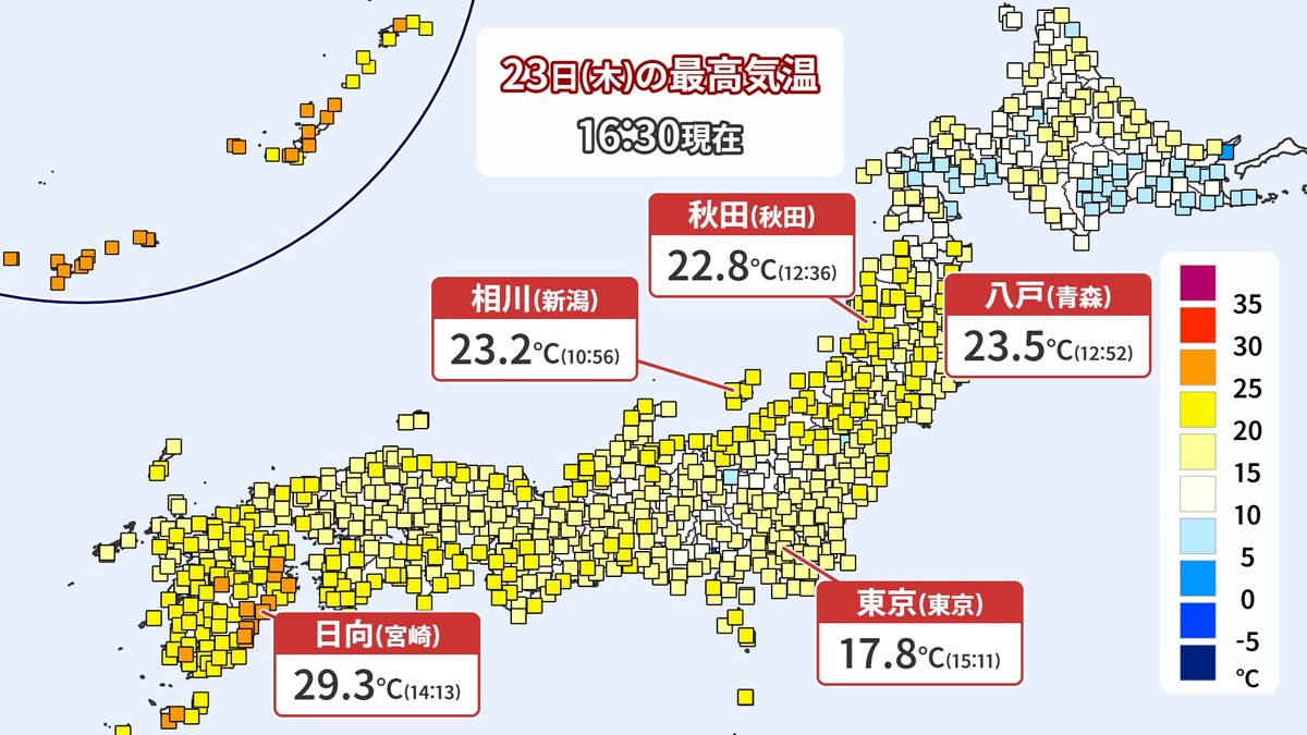 宮崎・日向で29.3℃…北日本や宮崎で3月としては記録的な高温に