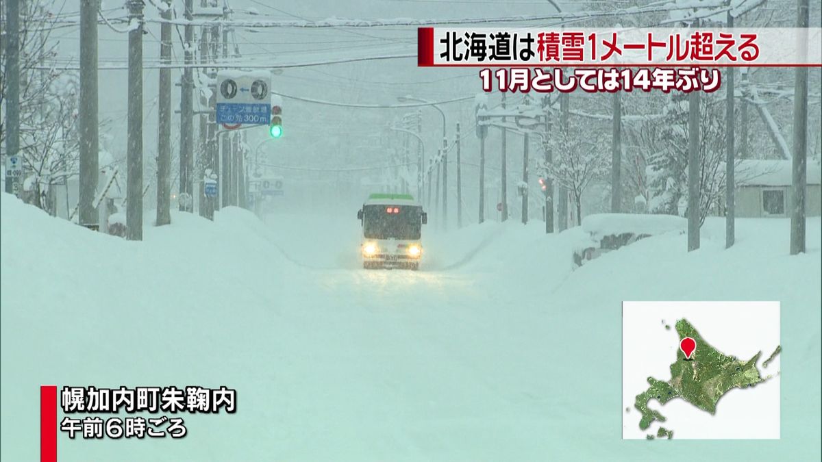 北海道で積雪１ｍ超え　１１月は１４年ぶり