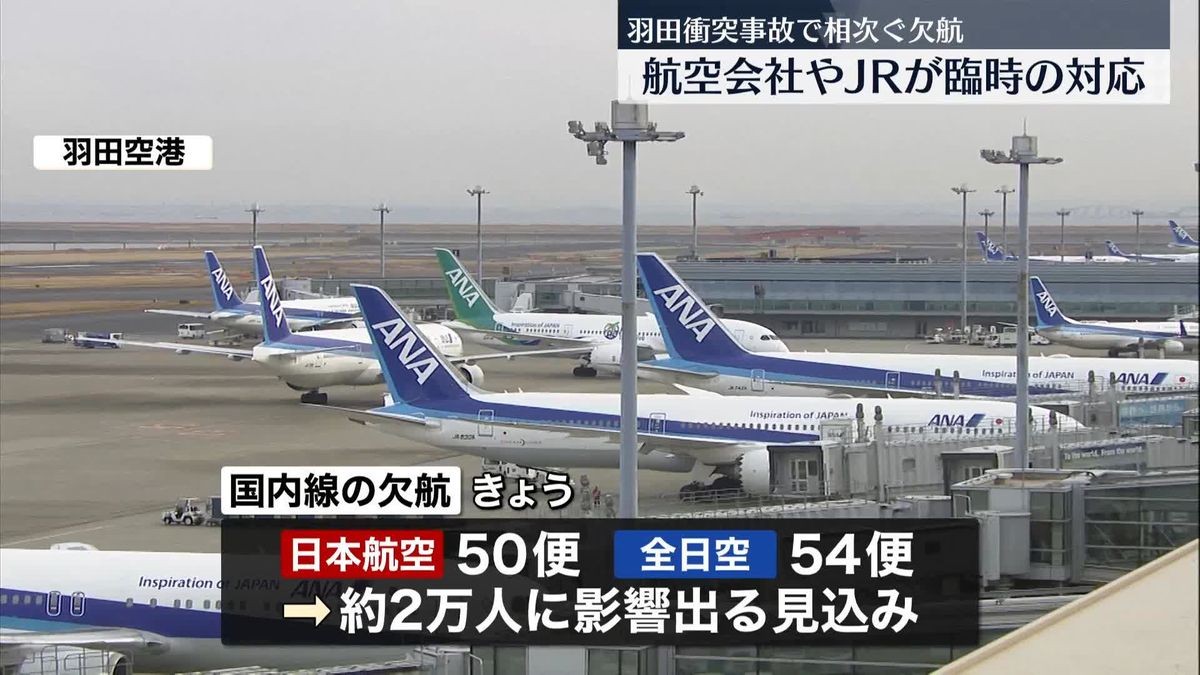 羽田衝突事故受け…全日空12便など、航空会社やJR各社が臨時対応