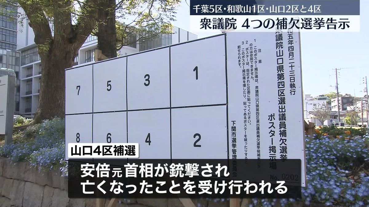 衆議院　千葉・和歌山・山口の4選挙区で補欠選挙告示