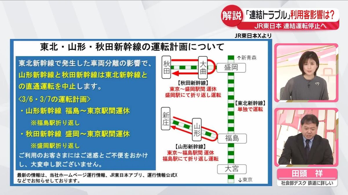 JR東日本、原因判明まで連結での運転“すべてとりやめ”と発表　東北新幹線が走行中に緊急停止