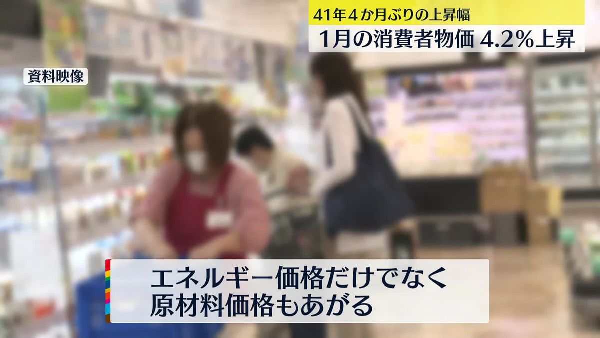 1月の全国消費者物価指数、4.2％上昇　41年4か月ぶりの上昇幅