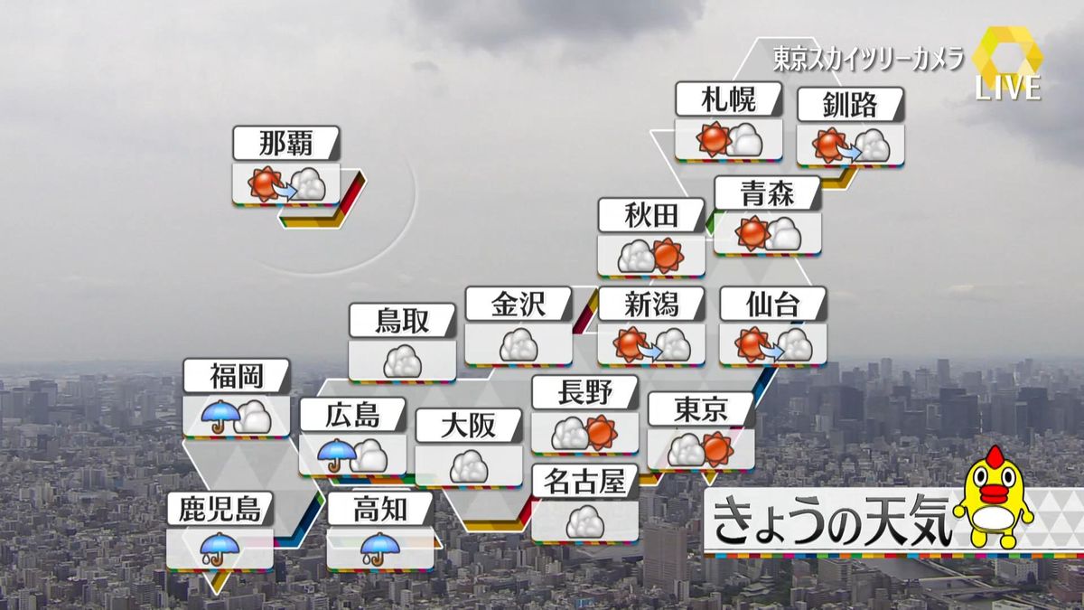 【天気】九州や四国は激しい雨や雷雨の所も　北日本や関東は日中は晴れ　奄美大島では土砂災害に警戒