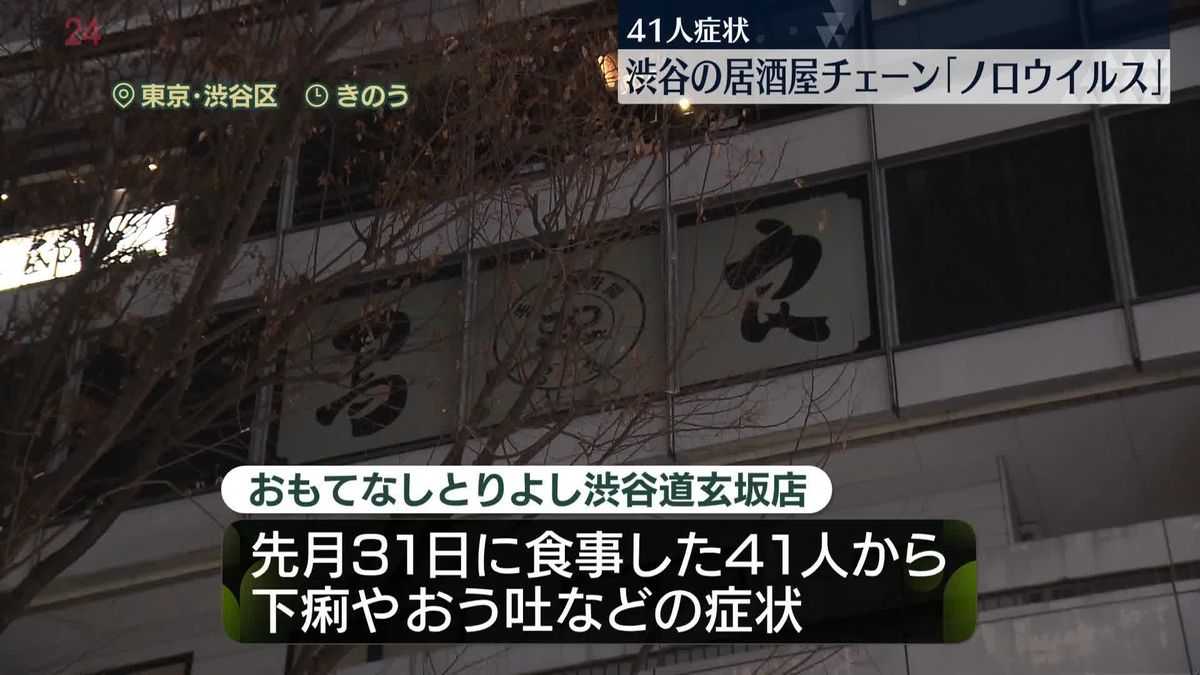 渋谷の居酒屋チェーン店で集団食中毒　41人が下痢やおう吐などの症状