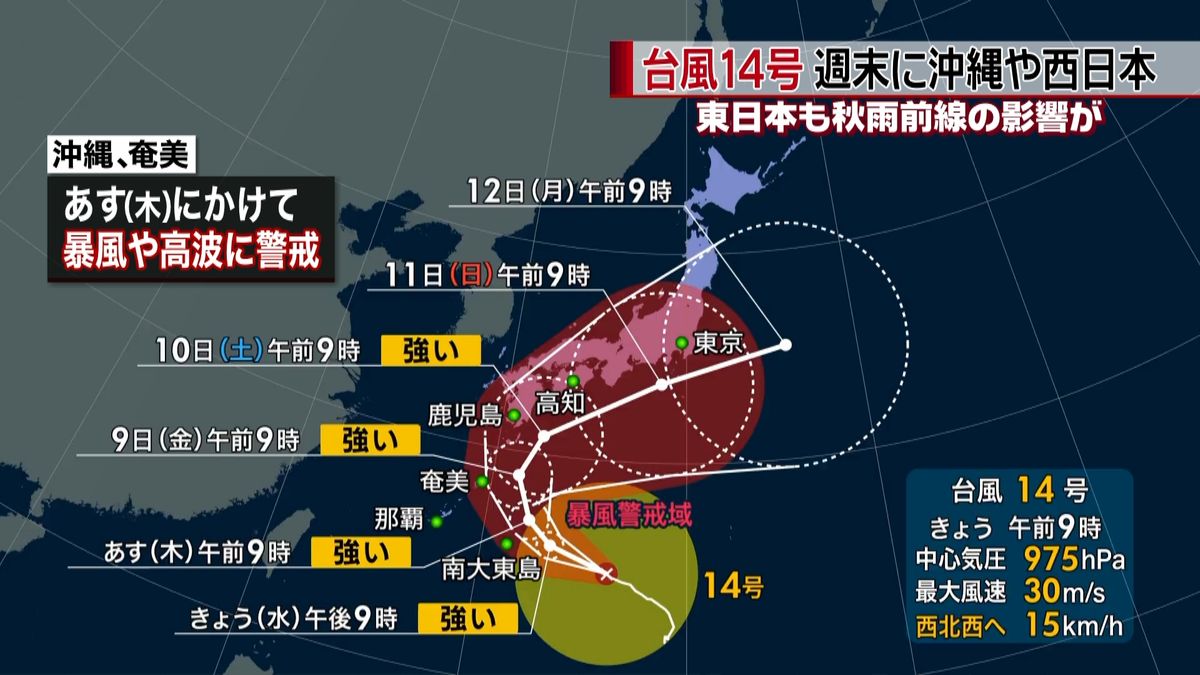 台風１４号　日曜にかけ日本列島接近の恐れ