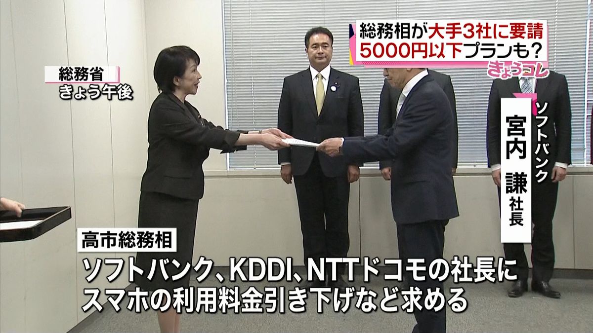 総務相　携帯３社にスマホ料金引き下げ要請