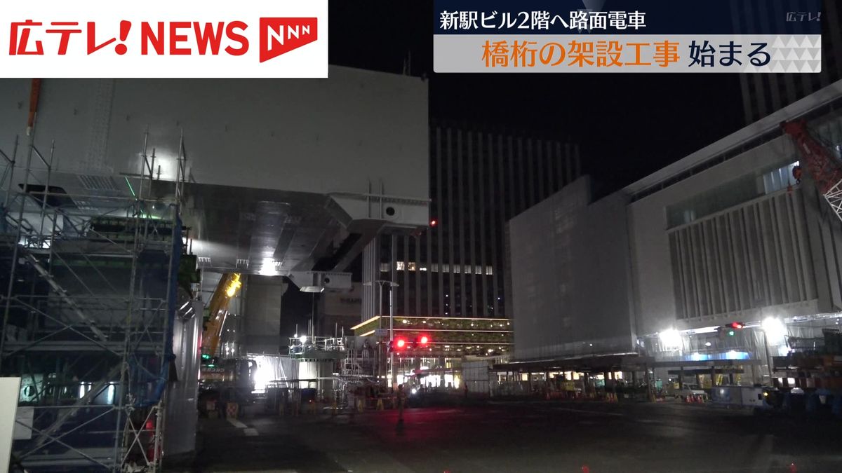 新・広島駅ビル２階に路面電車乗り入れへ　橋桁の架設工事が始まる