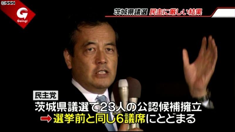 茨城県議選　民主党、現有６議席にとどまる