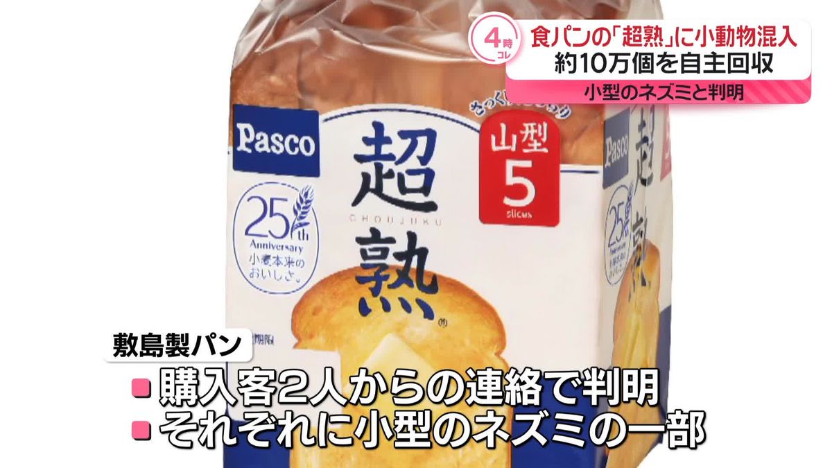 敷島製パン　「超熟」約10万個を自主回収へ　一部商品にネズミが混入