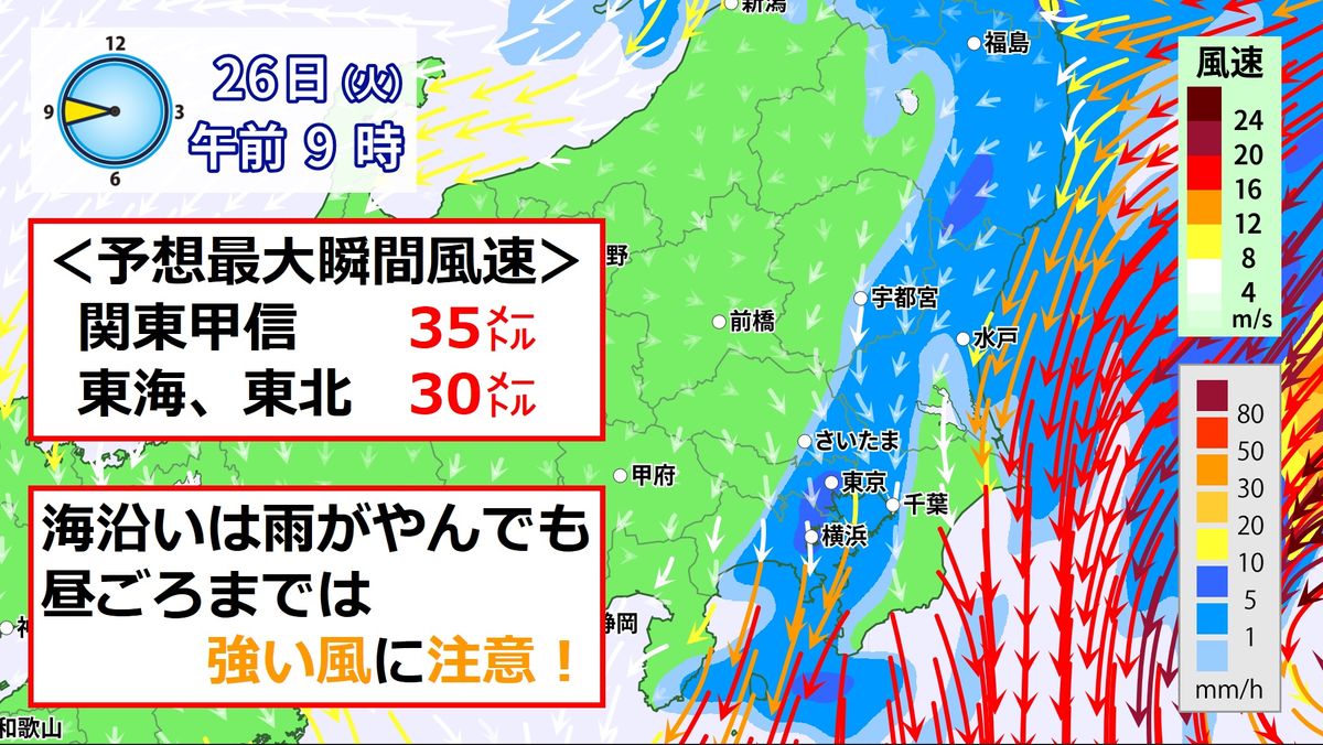 関東・東北の太平洋側　強い風に注意を