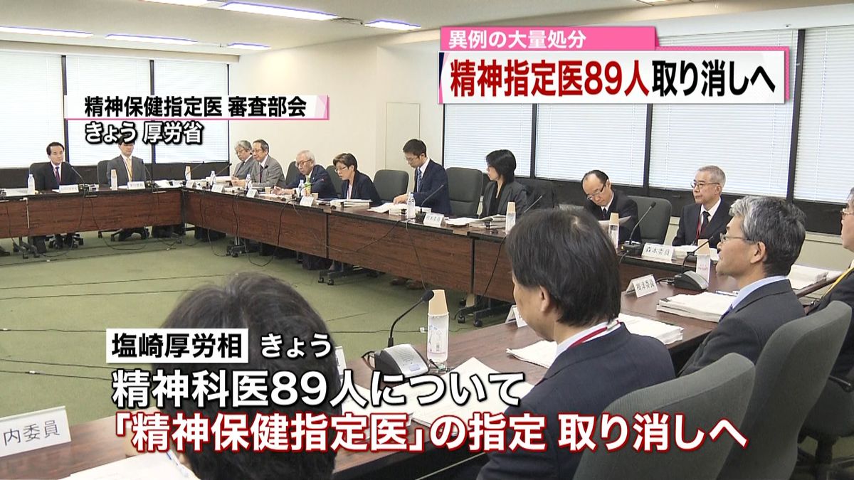 厚労省、精神指定医８９人取り消しへ