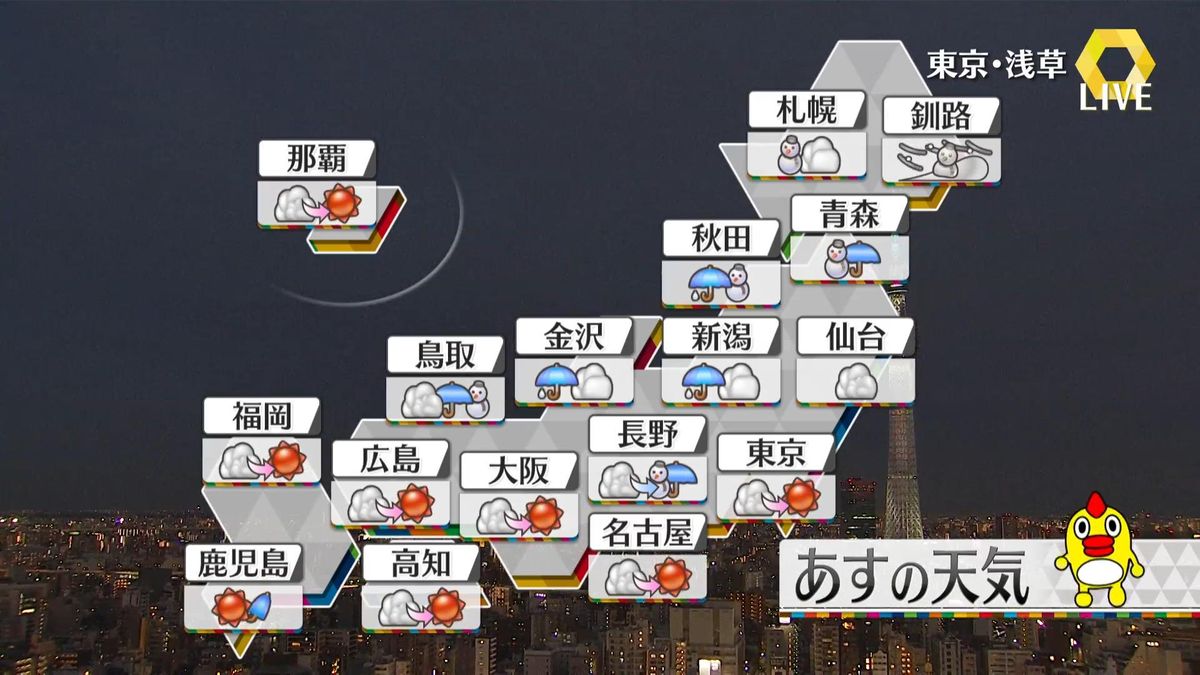 【あすの天気】寒さ緩む　午後は北日本中心に荒れる