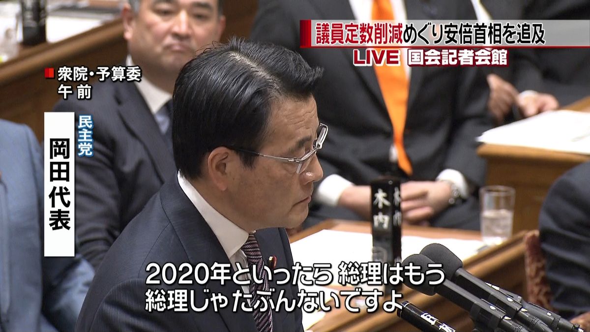 民主・岡田代表、議席配分方式で首相を追及
