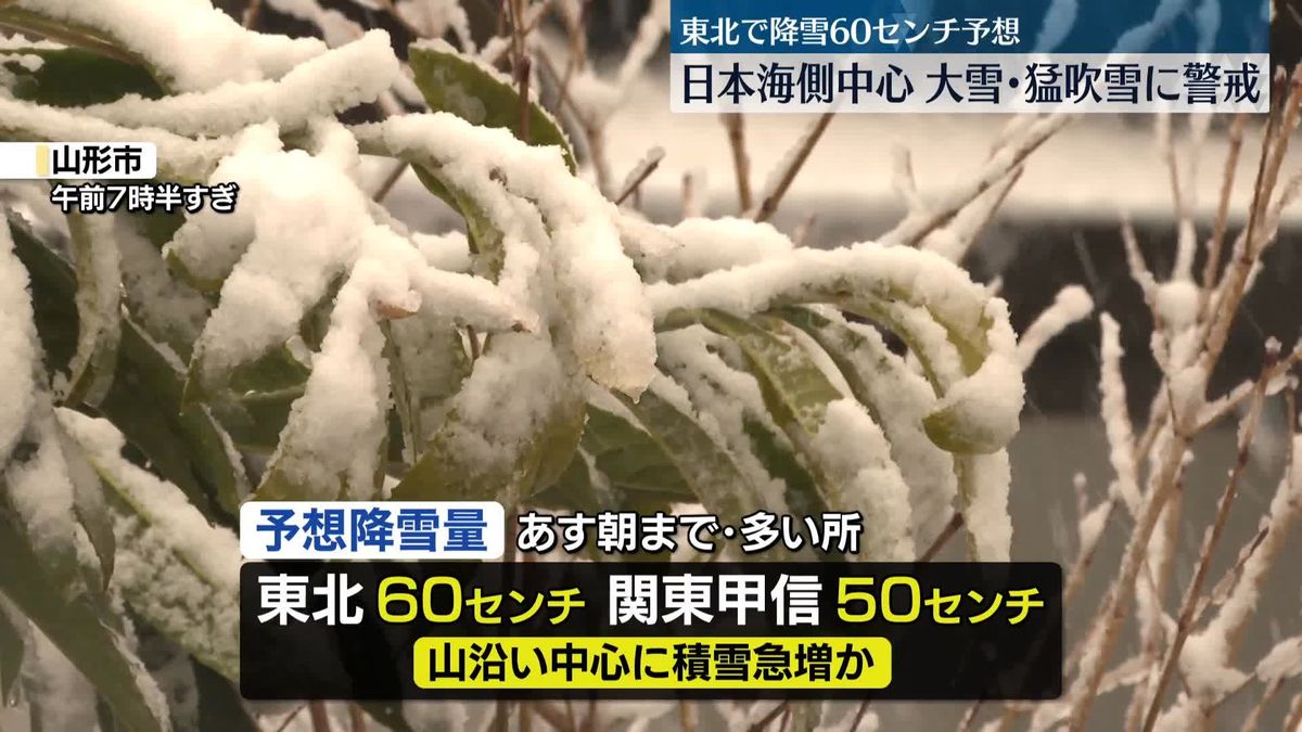 日本海側中心に大雪・猛ふぶきに警戒　東北で降雪60センチ予想