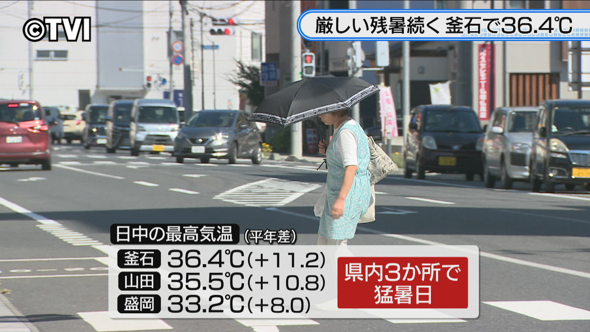 【残暑】釜石で36.4℃　岩手県内3地点で猛暑日に