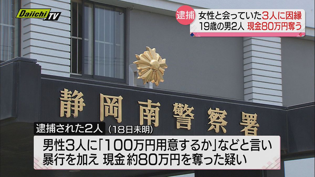 出会い系アプリで女性と会った男性３人に因縁つけ現金約８０万円奪った疑い　１９歳の男２人逮捕　静岡市