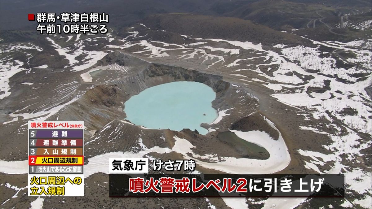 草津白根山・湯釜付近　噴火警戒レベル２に