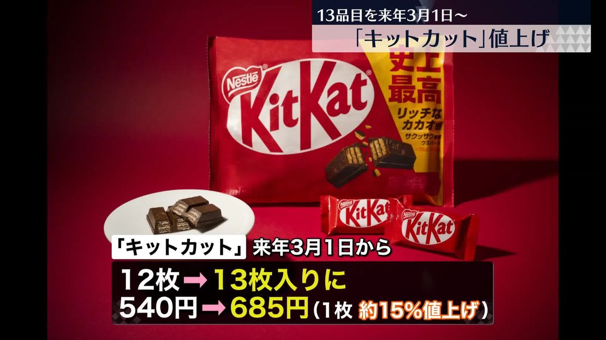 「キットカット」13品目　来年3月1日から値上げへ