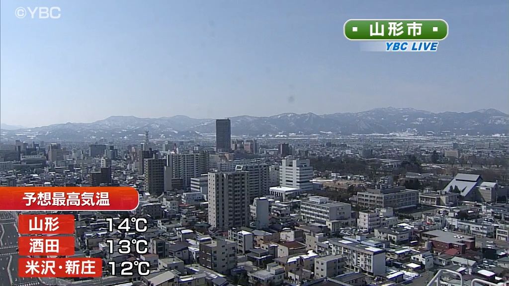 県内 高気圧に覆われ気温上昇で今年一番の暖かさ…予想最高気温は山形で１４度