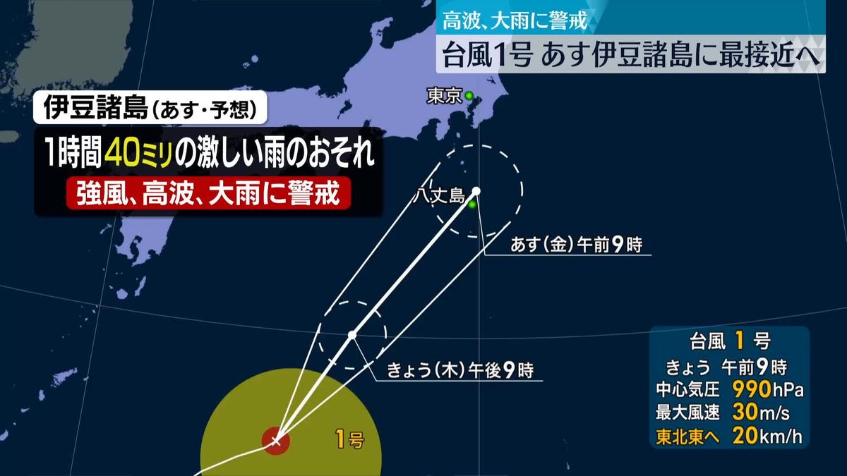 台風1号　あす伊豆諸島に最接近へ　強風や高波に警戒