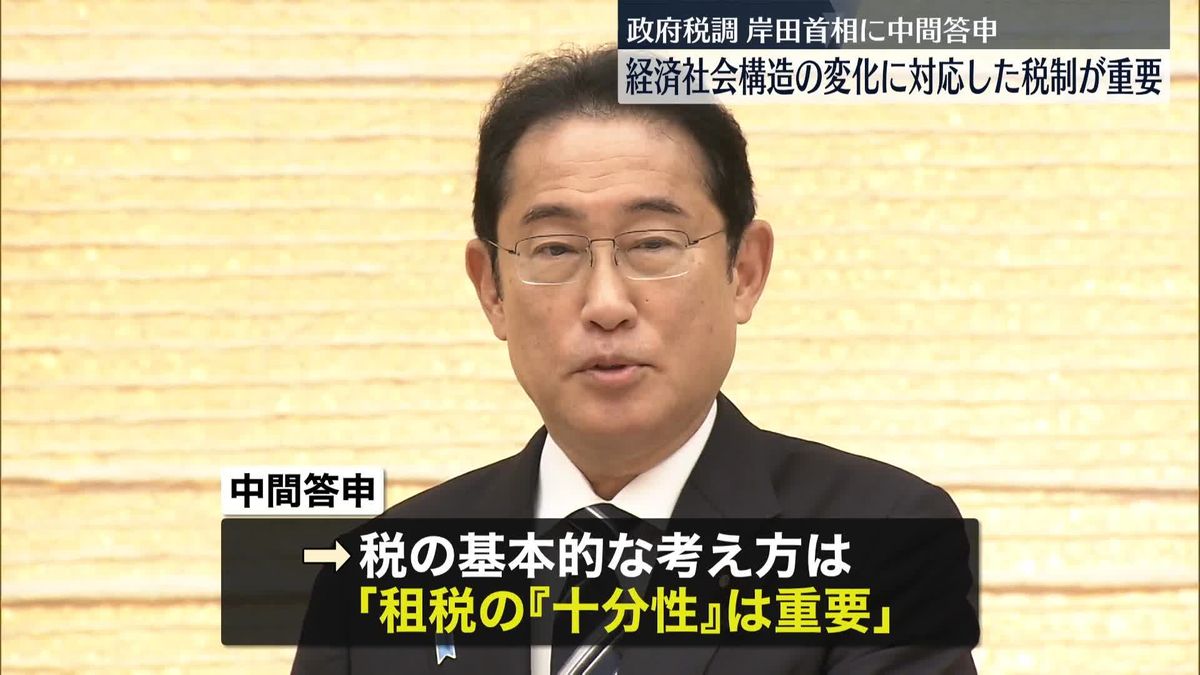 「税制の検討をさらに進める」　岸田首相、政府税調から中間答申を受け取る