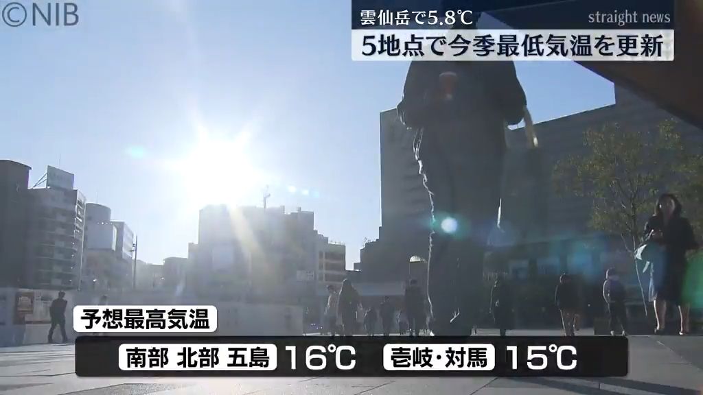 寒気の影響などで冷え込み強まる「県内5地点で今季最低気温」更新　雲仙岳で最低気温5.8℃《長崎》