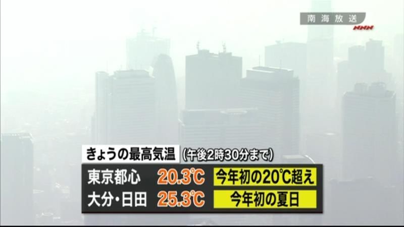 大分で今年初の夏日　東京でも２０℃超え