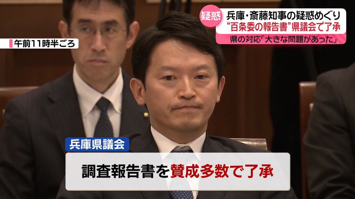 斎藤知事の疑惑めぐる兵庫県の対応に「大きな問題」百条委員会の報告書、県議会で了承