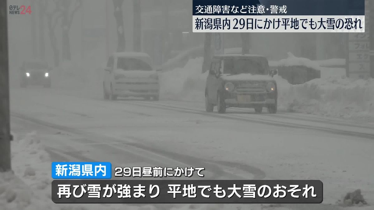 新潟県内、29日にかけて平地でも大雪のおそれ　交通障害などに警戒