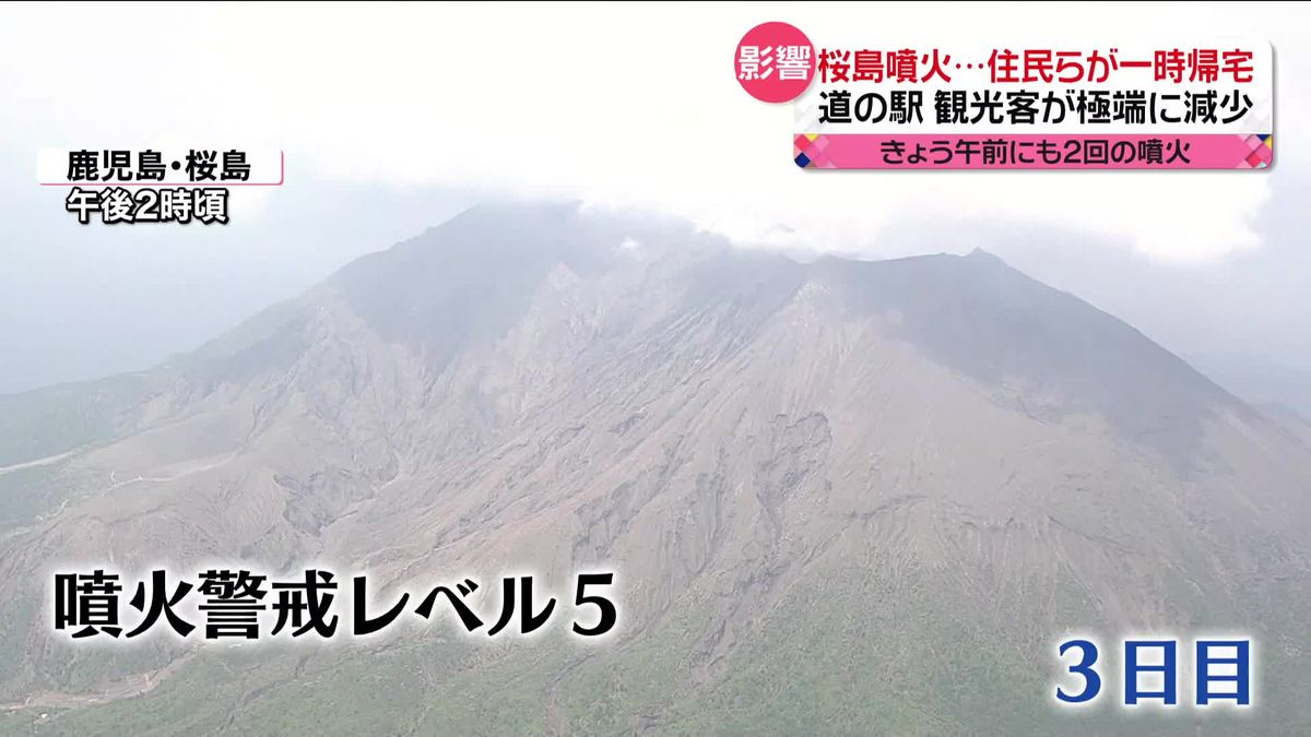 桜島噴火…住民らが一時帰宅　道の駅では観光客が極端に減少も