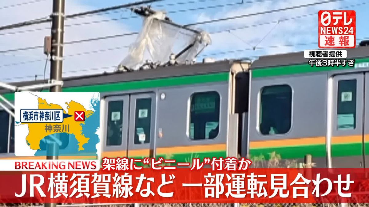 架線に“ビニールのようなもの”…JR横須賀線や湘南新宿ライン、一部区間で運転見合わせ