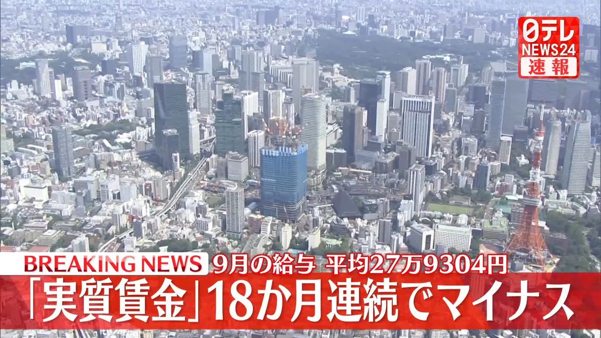 9月の給与平均27万9304円　「実質賃金」18か月連続でマイナス