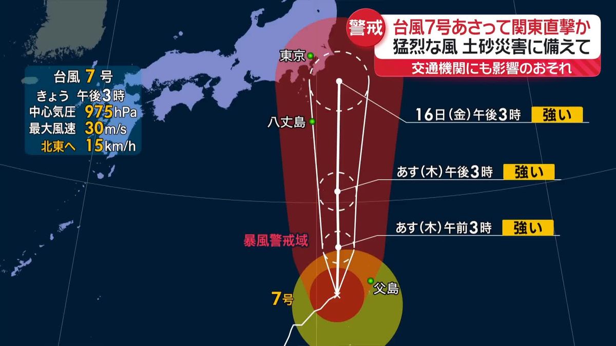 台風7号、16日に強い勢力で関東接近のおそれ　最大瞬間風速60メートル…猛烈な風の予想　交通機関に大きな影響も