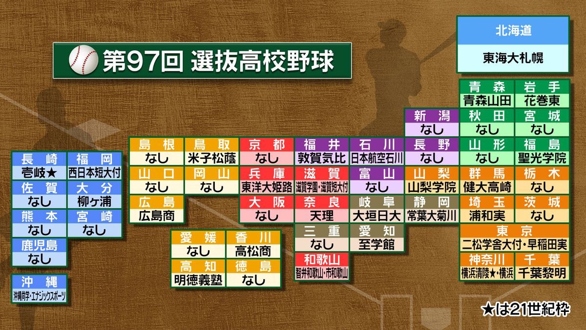 【出場校一覧】春のセンバツ　大阪勢から98年ぶりに選出ゼロ　21世紀枠は初出場の長崎・壱岐と神奈川・横浜清陵　初出場全6校