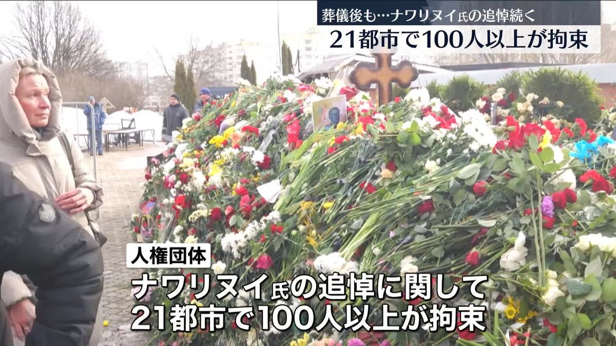 葬儀後もナワリヌイ氏の追悼続く　21都市で100人以上が拘束