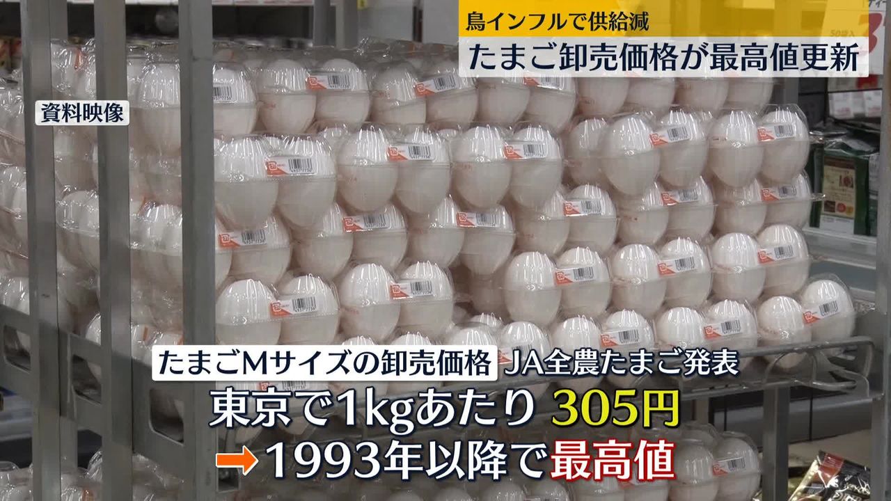 物価の優等生「たまご」最高値を更新…卸売り1キロあたり305円 「一時的に枯渇しそうな状況」（2023年1月30日掲載）｜日テレNEWS NNN