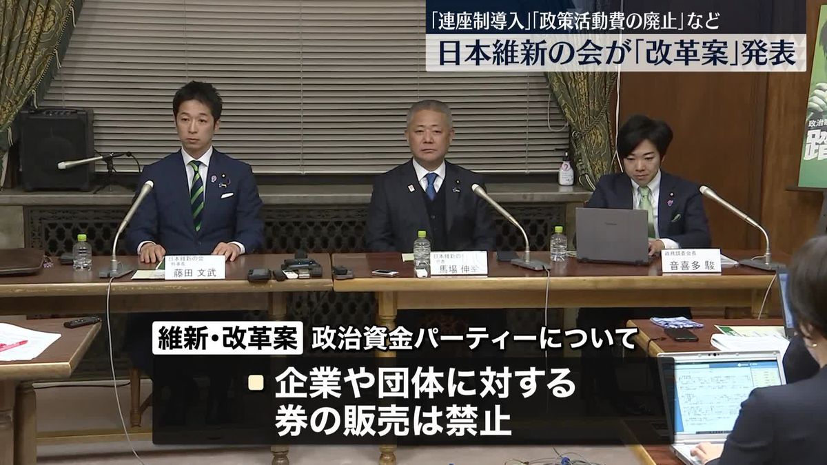 日本維新の会が改革案発表　｢連座制導入」「政策活動費の廃止」など盛り込む