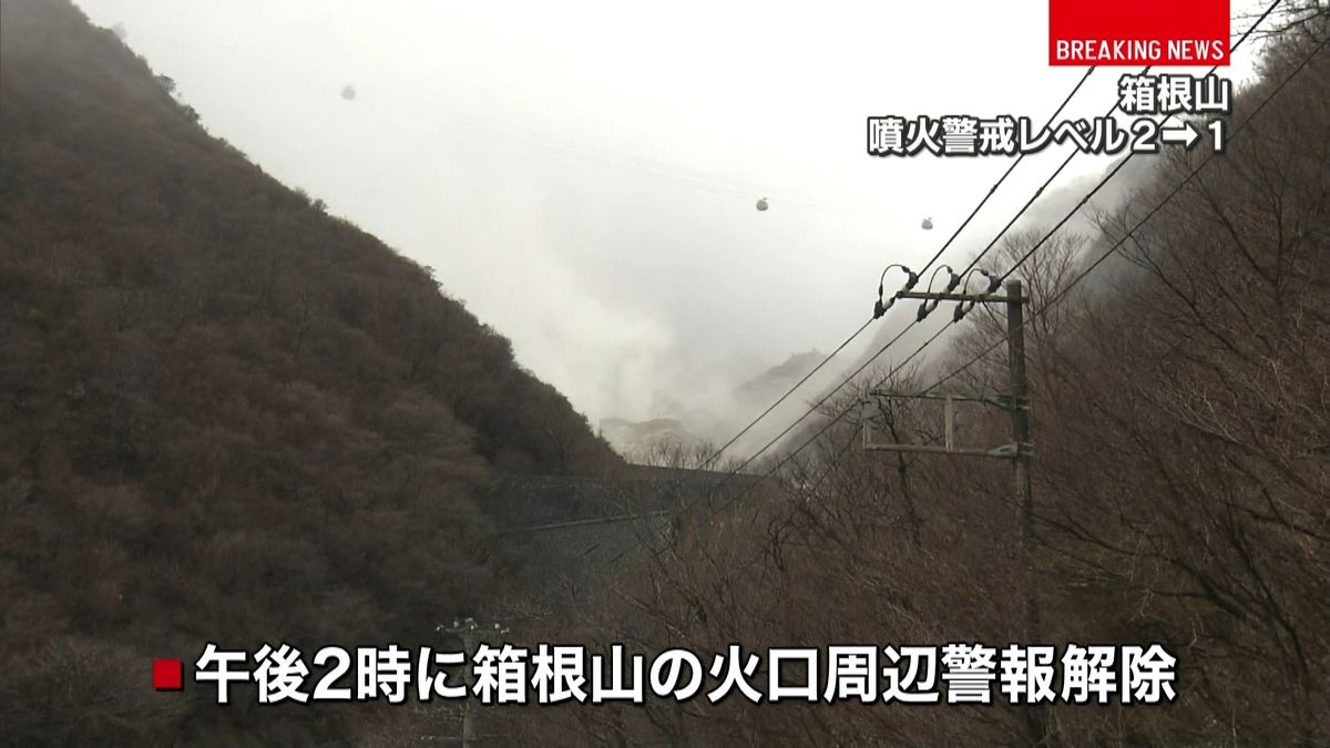 箱根山の噴火警戒レベル「１」に引き下げ