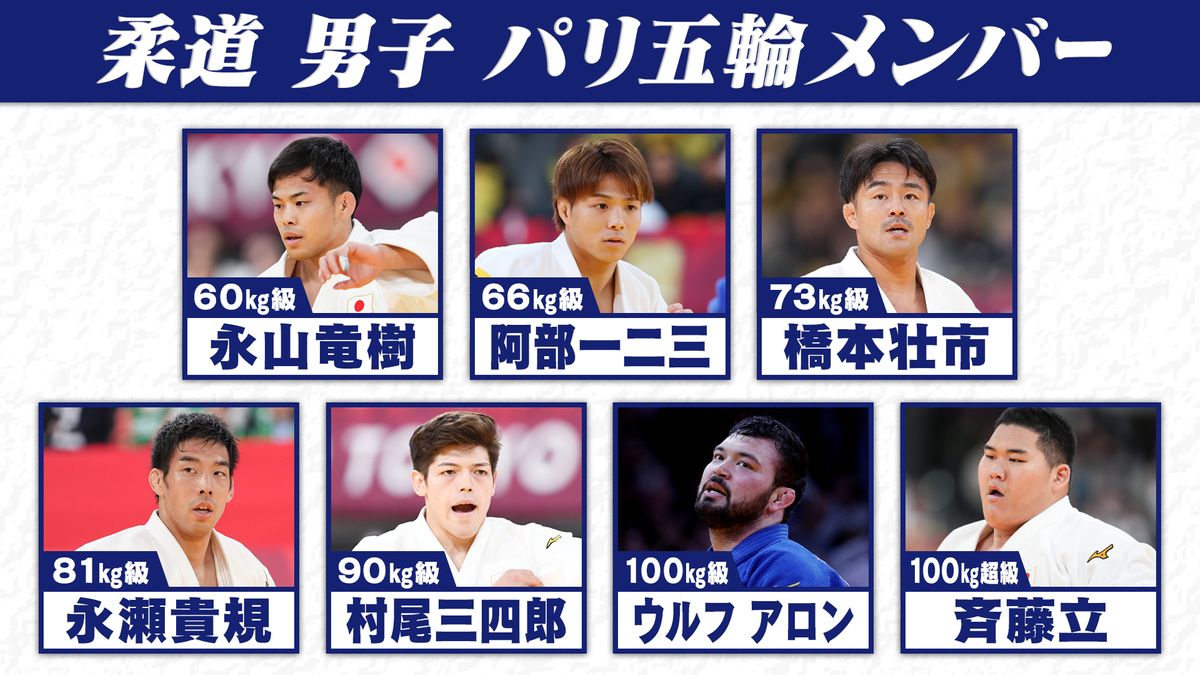 パリ五輪の柔道男子日本代表（写真:アフロスポーツ、YUTAKA/アフロスポーツ、アフロ、ロイター/アフロ）