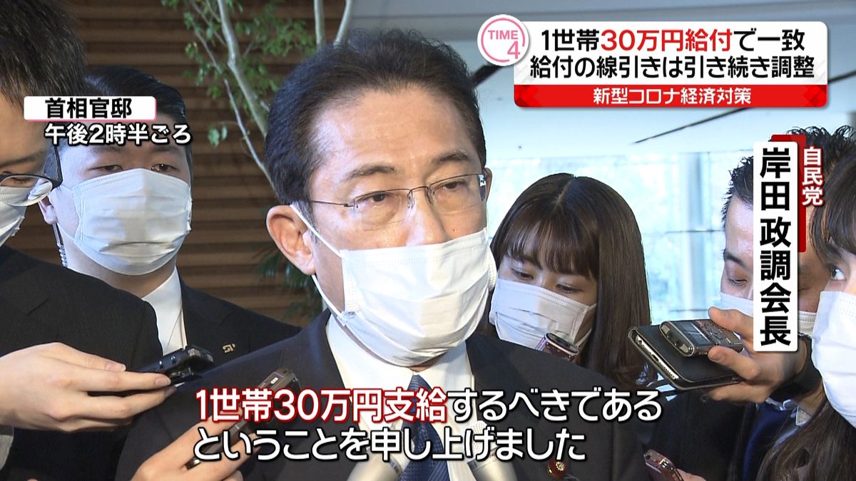 総理と岸田氏、１世帯３０万円給付で一致