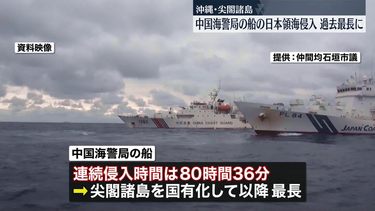 尖閣諸島周辺に中国海警局の船が4日間にわたり侵入…連続侵入時間が過去最長に