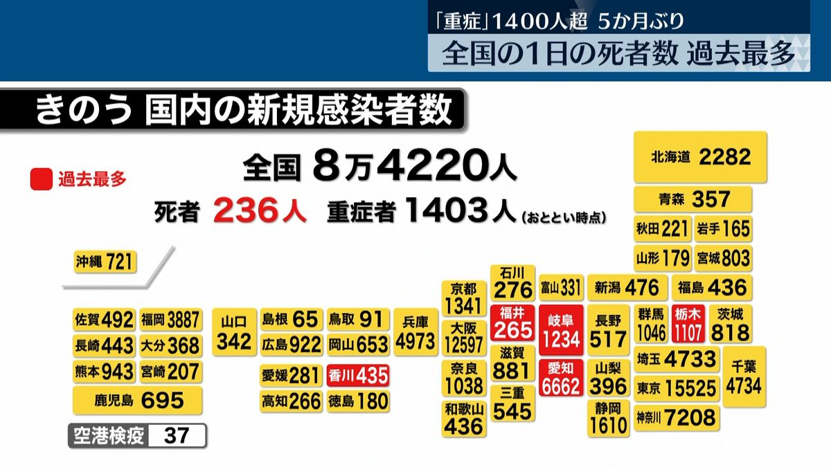 全国の感染者8万4220人　死者は最多236人